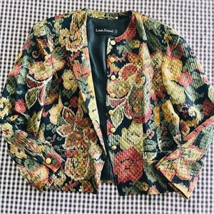 Louis Feraud Size 10 Wool/Silk Quilted Floral Tapestry Jacket